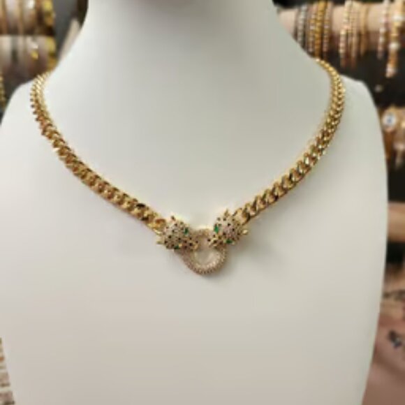 New 14k gold plated leopard jaguar head necklace - Picture 4 of 4